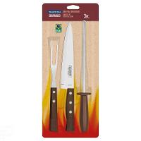 Jogo Para Churrasco Em Aço Inox Com Cabo Marrom Madeira E Polipropileno 3 Peças - 3