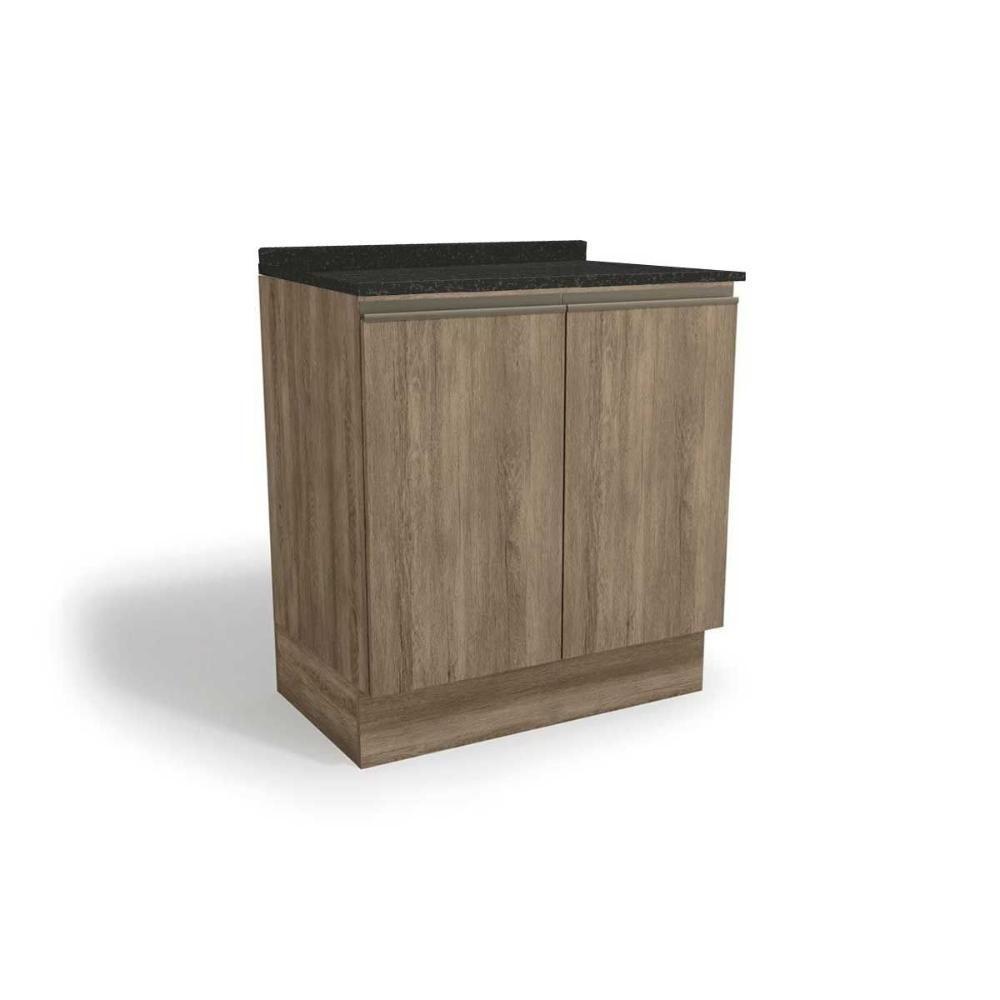 Balcão de Cozinha Modulado Maxxi G744 2 Portas c/Tampo 80cm Nogal/Preto Brilho - Kappesberg - 1