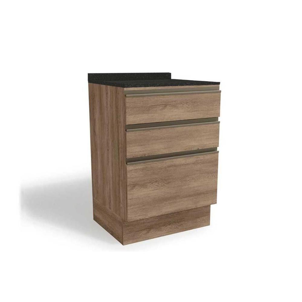 Balcão de Cozinha Modulado Maxxi G743 3 Gavetas c/Tampo 60cm Nogal/Preto Brilho - Kappesberg - 1