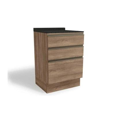 Balcão de Cozinha Modulado Maxxi G743 3 Gavetas c/Tampo 60cm Nogal/Preto Brilho - Kappesberg
