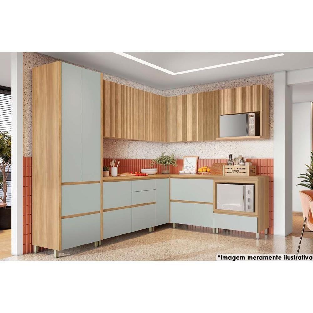 Balcão de Cozinha Modulado Rainha Canto Reto Dir/Esq 1 Porta c/Tampo 92cm Nature/Verde - Nesher - 4
