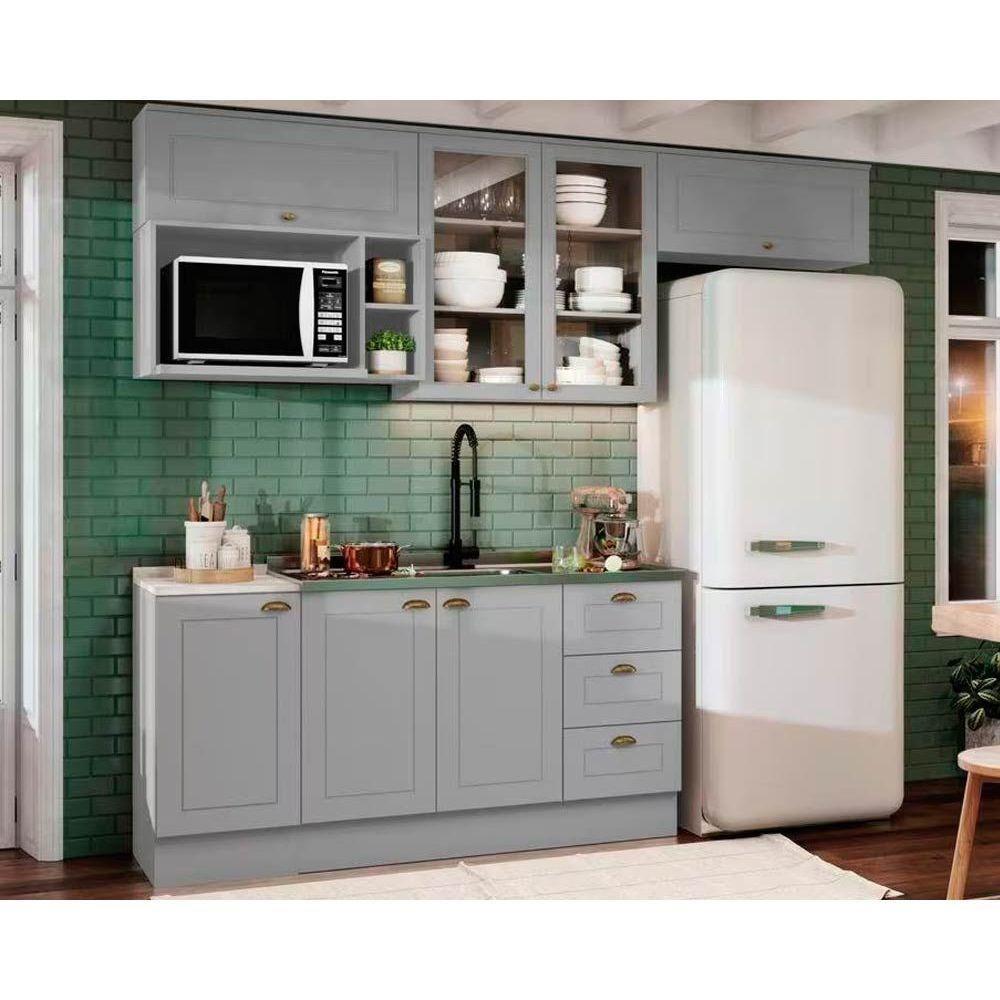 Kit de Cozinha Modulada 7 Peças Americana (3 Aéreos. 2 Balcões, 1 Nicho, 1 Complemento) Cinza - Henn - 1