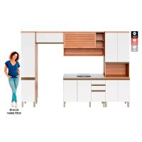 Cozinha Modulada Completa Thela Macadâmia 5 Peças (2Aéreos+1Balcão+2Paneleiros) CZC22 Freijo/Branco - Telasul - 5