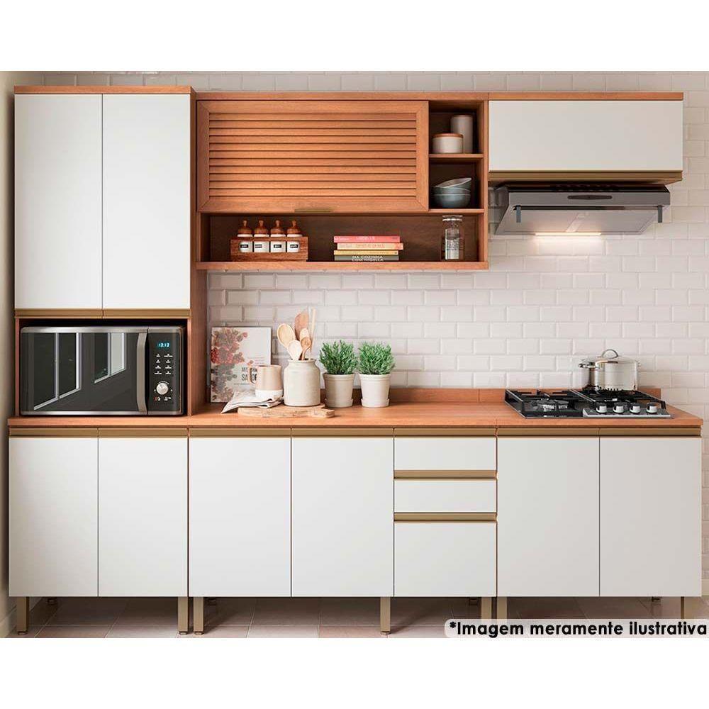 Cozinha Modulada Completa Thela Macadâmia 5 Peças (2Aéreos+2Balcões+1Paneleiro) CZC24 Freijo/Branco - Telasul - 1