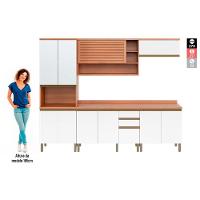 Cozinha Modulada Completa Thela Macadâmia 5 Peças (2Aéreos+2Balcões+1Paneleiro) CZC24 Freijo/Branco - Telasul