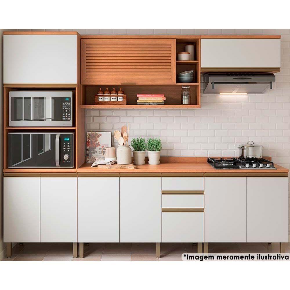 Cozinha Modulada Completa Thela Macadâmia 5 Peças (2Aéreos+2Balcões+1Paneleiro) CZC23 Freijo/Branco - Telasul - 1