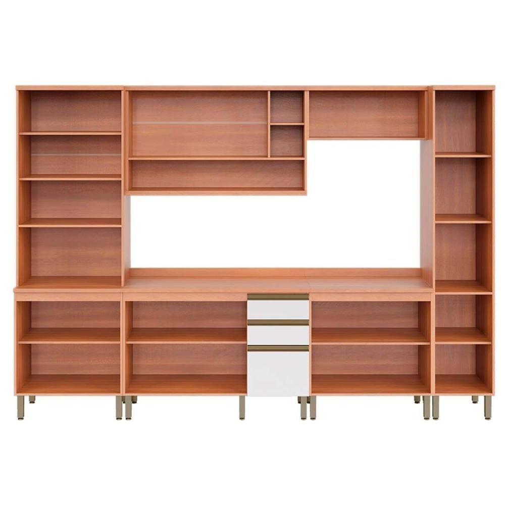 Cozinha Modulada Completa Thela Macadâmia 6 Peças (2Aéreos+2Balcões+1Paneleiro) CZC26 Freijo/Branco - Telasul - 2