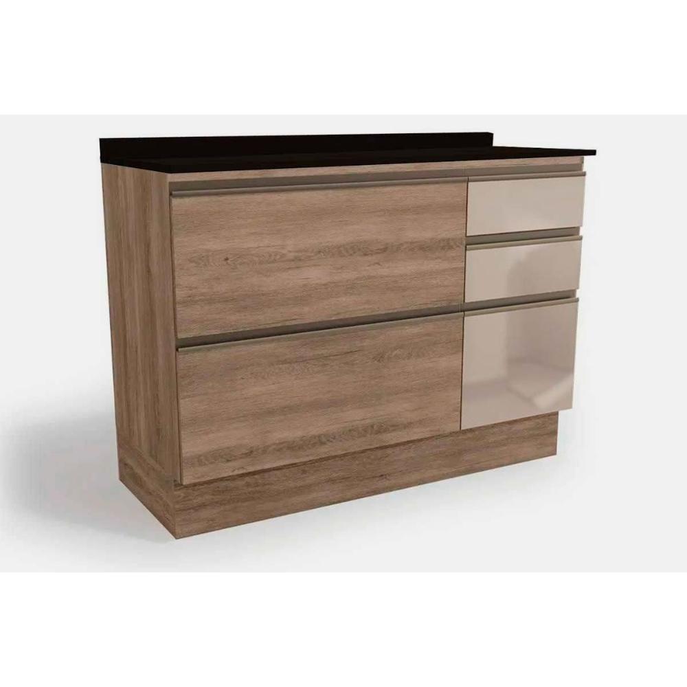 Balcão de Cozinha Modulado Maxxi G747 4 Gavetas c/ Vidro e 1 Porta c/Tampo 120cm Nogal/Preto - Kappesberg - 1