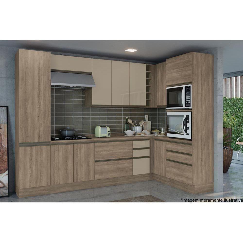 Balcão de Cozinha Modulado Maxxi G747 4 Gavetas c/ Vidro e 1 Porta c/Tampo 120cm Nogal/Preto - Kappesberg - 6