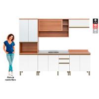 Cozinha Modulada Completa Thela Macadâmia 5 Peças (2Aéreos+1Balcão+2Paneleiros) CZC18 Freijo/Branco - Telasul