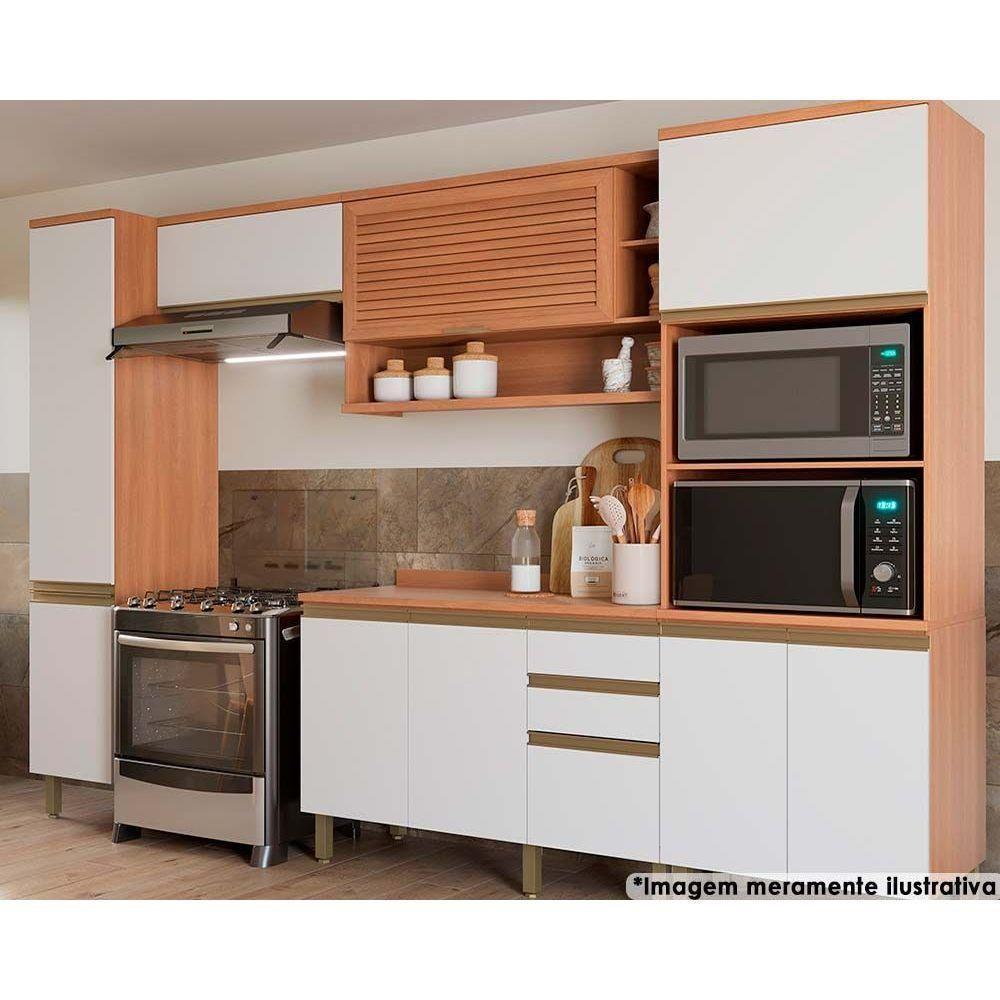 Cozinha Modulada Telasul Thela Macadâmia Thela Macadâmia 5 Peças (2Aéreos+1Balcão+2Paneleiros) CZC20 Freijo/Branco-Telasul - 1