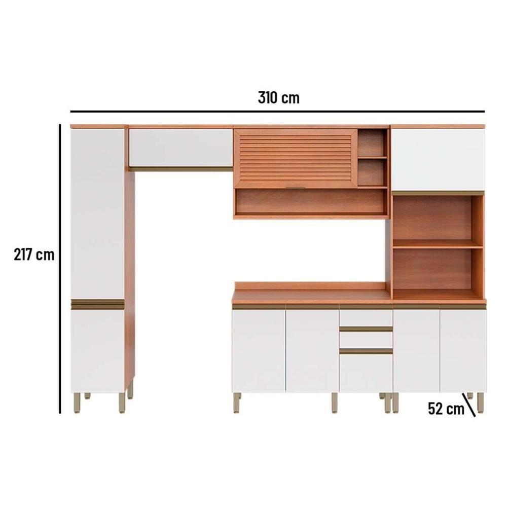 Cozinha Modulada Telasul Thela Macadâmia Thela Macadâmia 5 Peças (2Aéreos+1Balcão+2Paneleiros) CZC20 Freijo/Branco-Telasul - 5