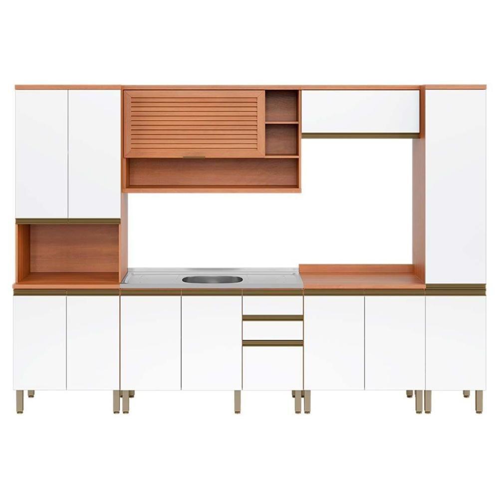 Cozinha Modulada Telasul Thela Macadâmia Thela Macadâmia 6 Peças (2Aéreos+2Balcões+2Paneleiros) CZC27 Freijo/Branco-Telasul - 4