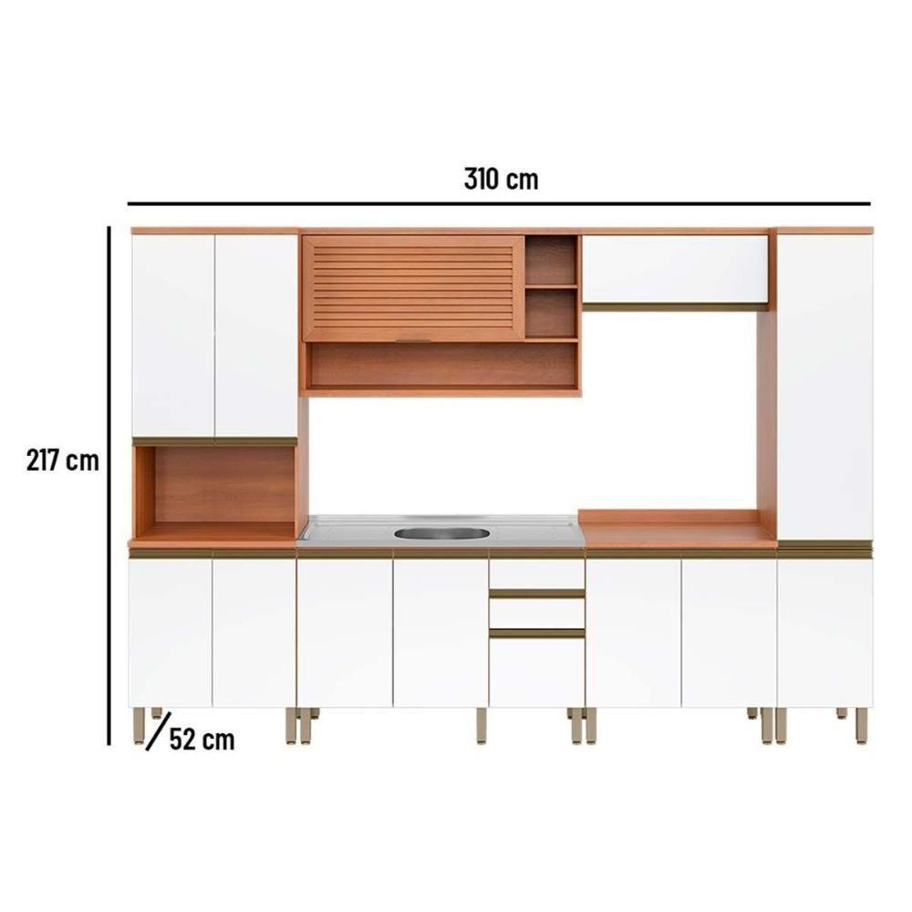 Cozinha Modulada Telasul Thela Macadâmia Thela Macadâmia 6 Peças (2Aéreos+2Balcões+2Paneleiros) CZC27 Freijo/Branco-Telasul - 8