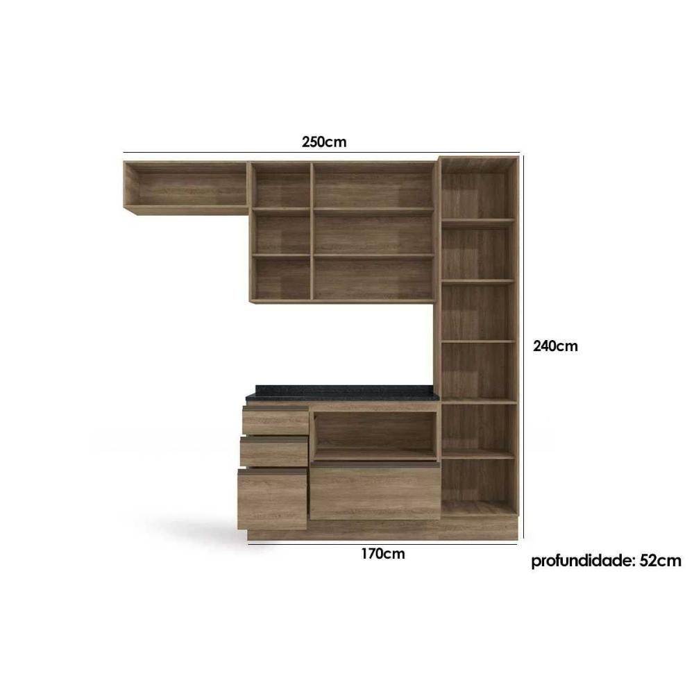 Cozinha Modulada Kappesberg Maxxi (2 Armários + 1 Balcão + 1 Paneleiro + 1 Complemento) 5 Peças CZ245 Nogal-Kappesberg - 7