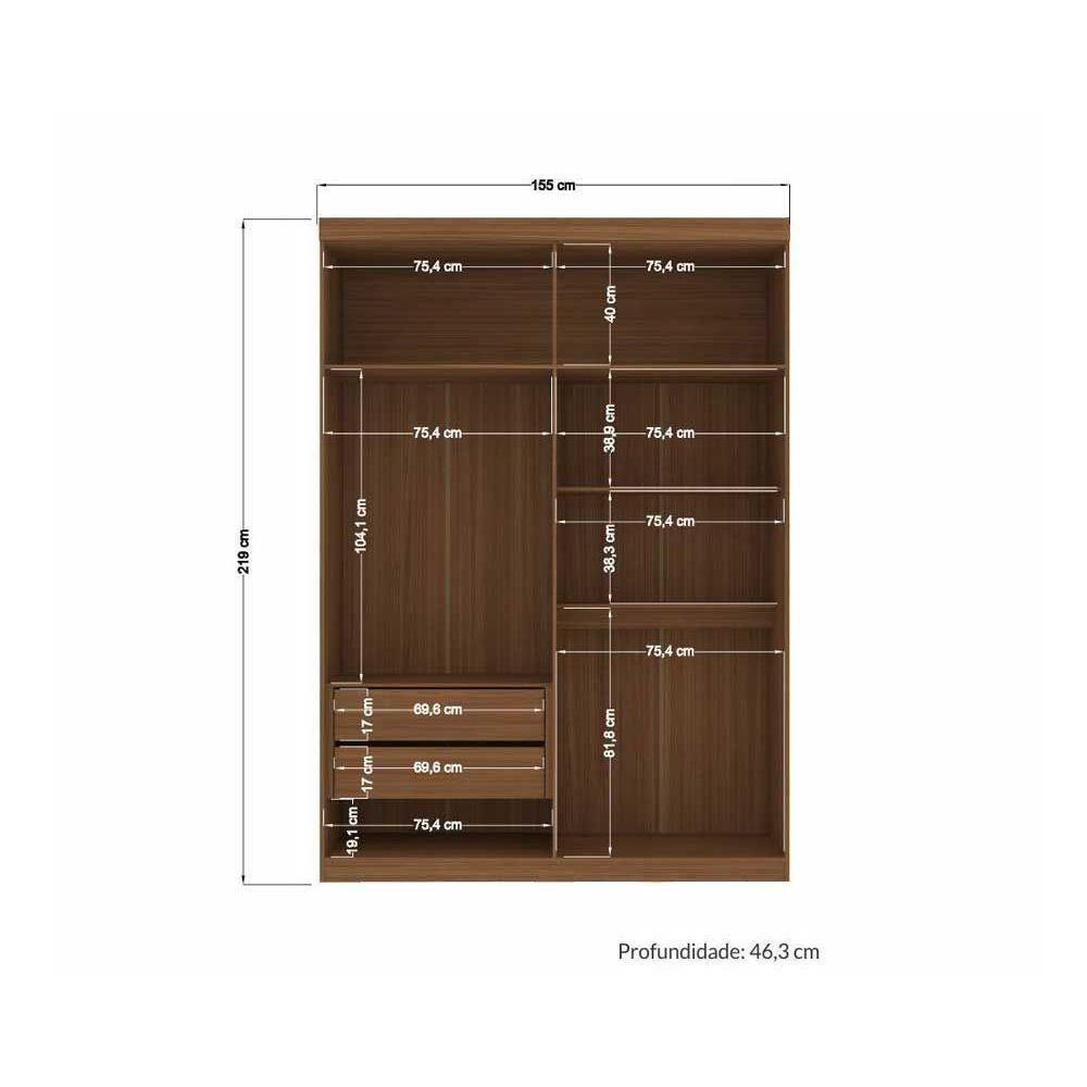 Guarda Roupa Solteiro 4 Portas e 2 Gavetas c/ Espelho Buriti jatoba/Areia - Santos Andirá - 3