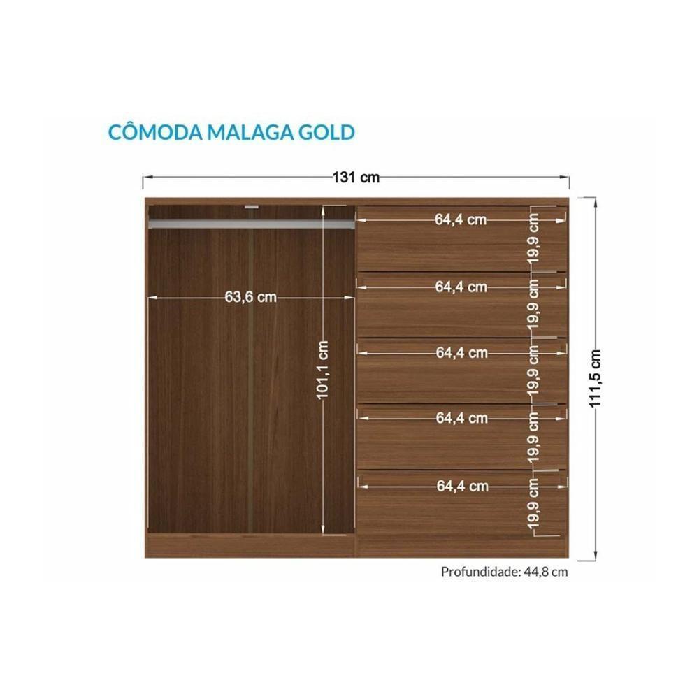 Cômoda Casal Málaga Gold 2 Portas e 5 Gavetas jatoba/Areia - Santos Andirá - 6