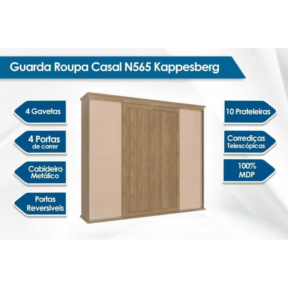 Guarda Roupa 4 Portas de Correr e 4 Gavetas N565 Nogueira/Macadamia - Kappesberg - 5