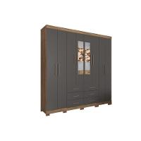 Guarda Roupa 8 Portas e 6 Gavetas c/ Espelho e Pés Liverpool Jatoba - Santos Andirá - 4