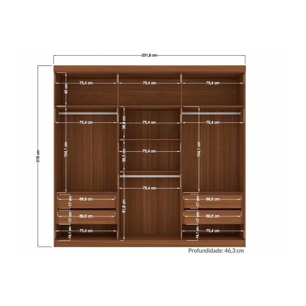 Guarda Roupa 6 Portas e 4 Gavetas c/ Espelho Buriti jatoba/Areia - Santos Andirá - 5
