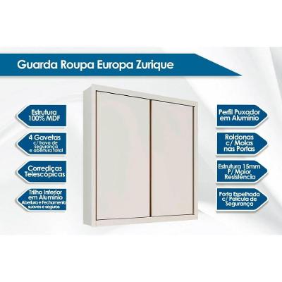 Guarda Roupa Casal Zurique Braúna 2 Portas de Correr 4 Gavetas Blush Braúna Europa
