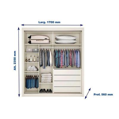 Guarda Roupa Casal Zurique 2 Portas de Correr 4 Gavetas Blush Braúna