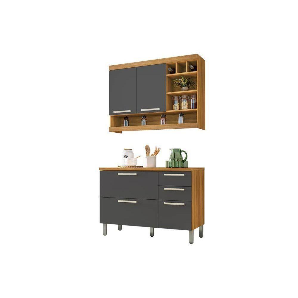 Kit de Cozinha 2 Peças Burguesa (1 Armário + 1 Balcão) C2P23 Freijo/Grafite-Nesher - 1