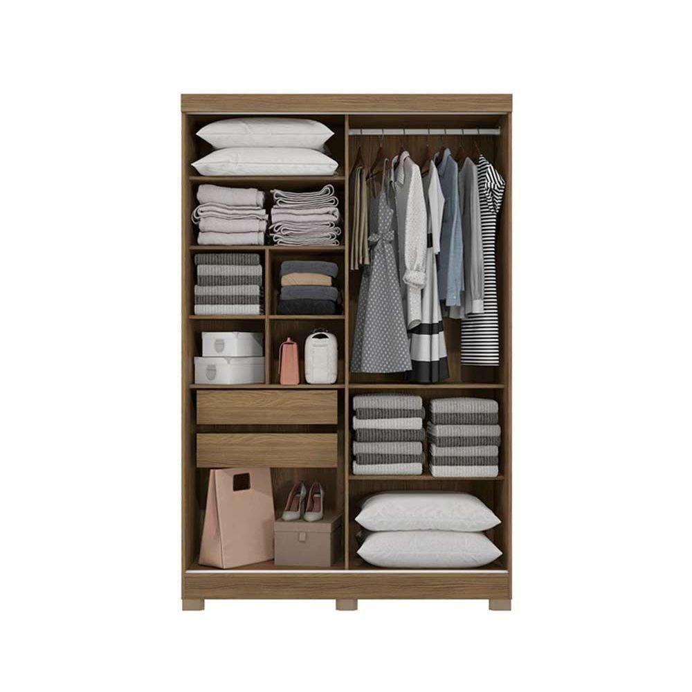 Guarda Roupa Solteiro 2 Portas de Correr e 2 Gavetas c/Espelho e Pés N571 Branco/Macadamia - Kappesberg - 3