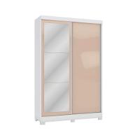 Guarda Roupa Solteiro 2 Portas de Correr e 2 Gavetas c/Espelho e Pés N571 Branco/Macadamia - Kappesberg - 1