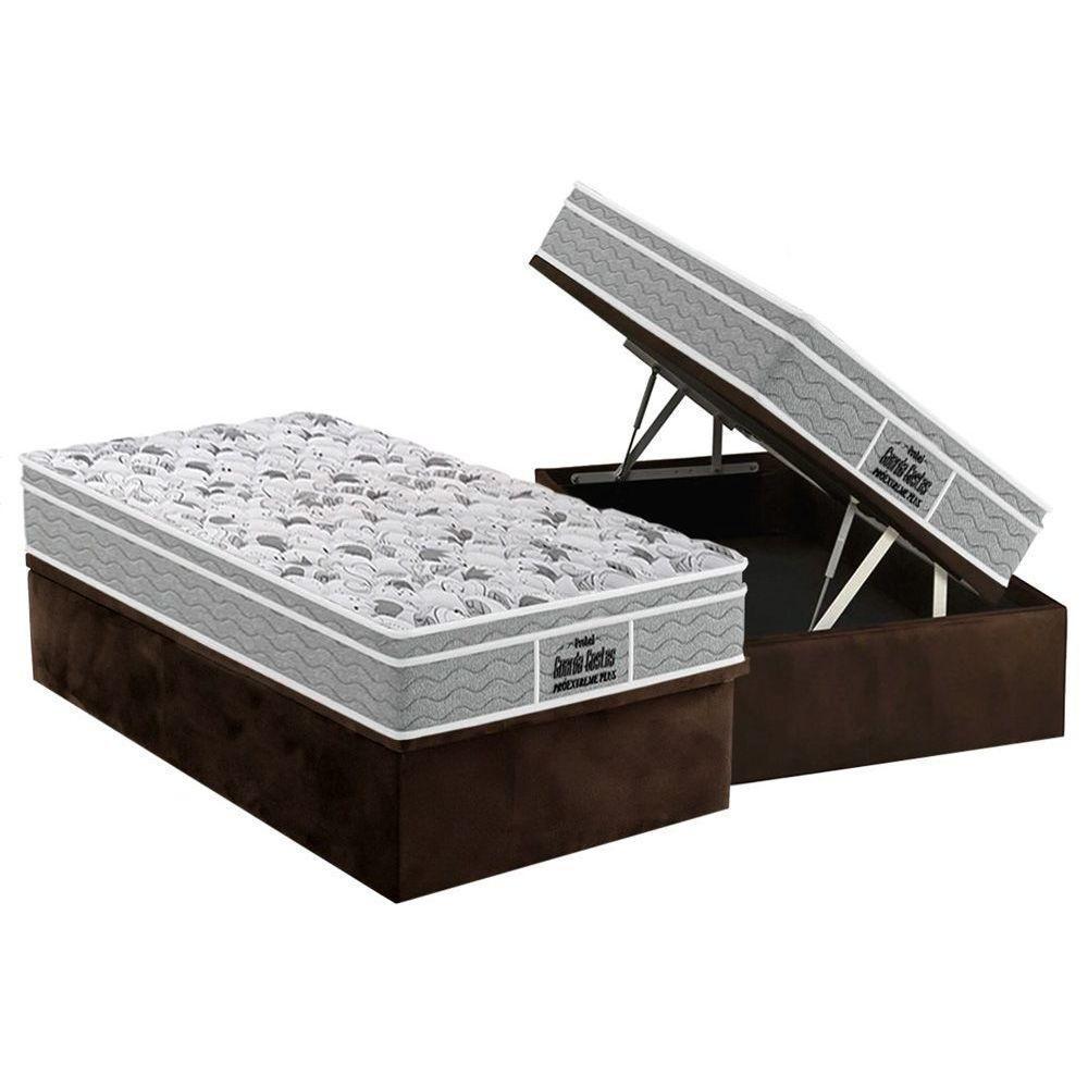 Cama Box Baú Solteiro: Colchão Ortopédico Probel D45 - Ep Guarda Costas Próextreme Plus + Base Crc Suede Brown(88x188) - 1