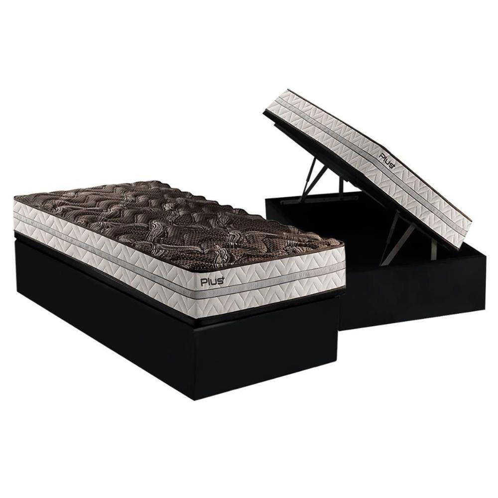 Cama Box Baú Solteiro: Colchão Espuma D33 Paropas Pasquale Plus Euro Pillow + Base CRC Suede Black(88x188) - 1