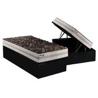 Cama Box Baú Solteiro: Colchão Espuma D33 Paropas Pasquale Plus Euro Pillow + Base CRC Suede Black(88x188) - 1