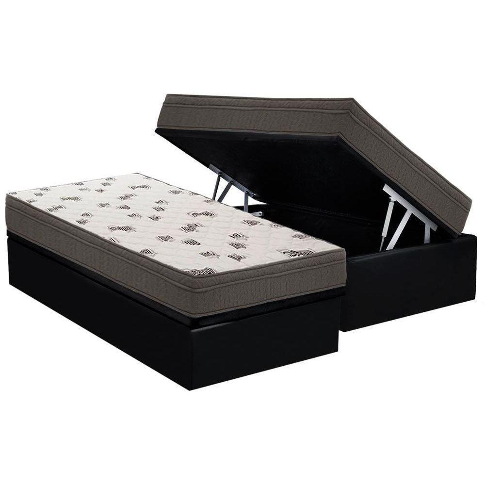 Cama Box Baú Solteiro: Colchão Espuma D45 Ortobom Light + Base CRC Suede Black(88x188) - 1