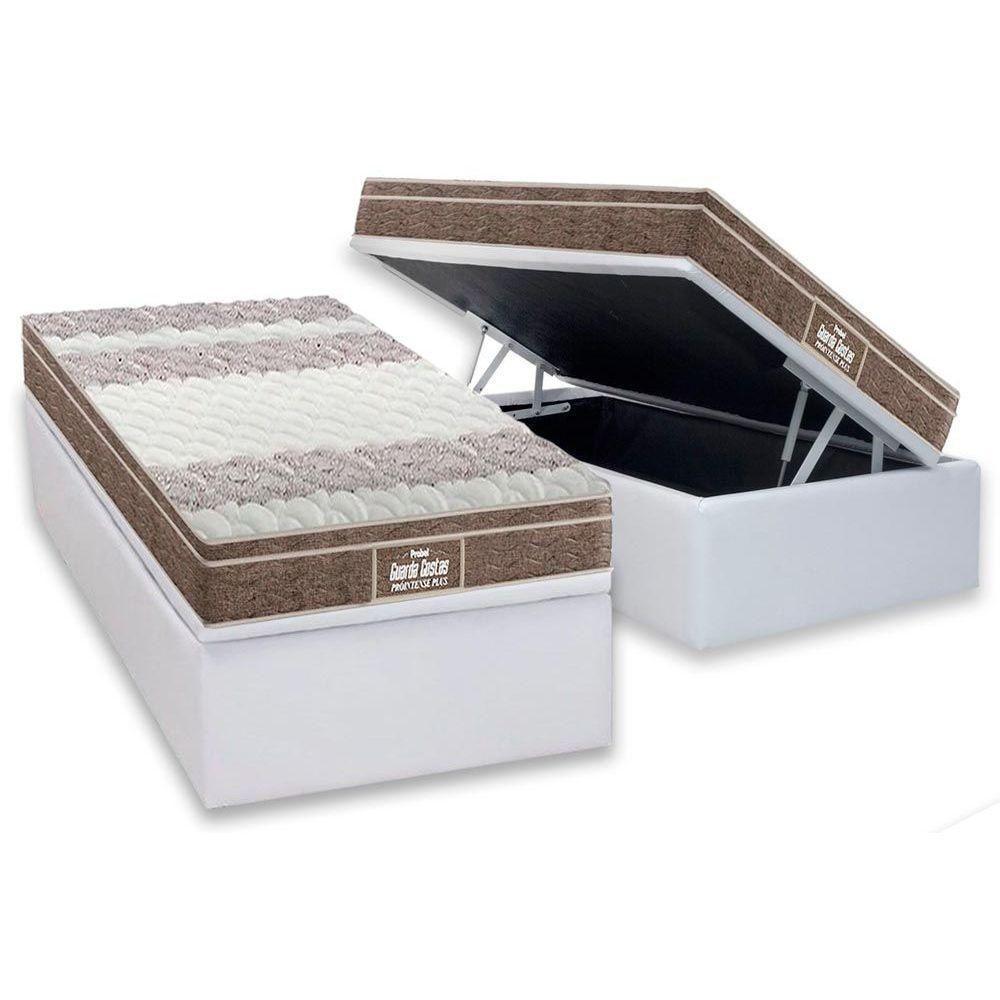 Cama Box Baú Solteiro: Colchão Espuma D33 Probel  / EP Guarda Costas PróIntense Plus + Base CRC Courano White(88x188) - 1
