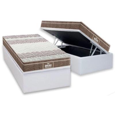 Cama Box Baú Solteiro: Colchão Espuma D33 Probel  / EP Guarda Costas PróIntense Plus + Base CRC Courano White(88x188)