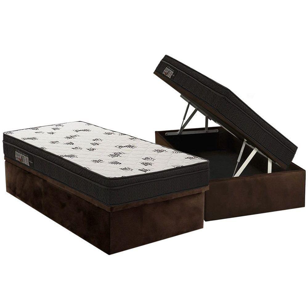 Cama Box Baú Solteiro: Colchão Espuma Ortobom D45 Ligh Saúde Ortopillow + Base CRC Suede Brown(88x188) - 1