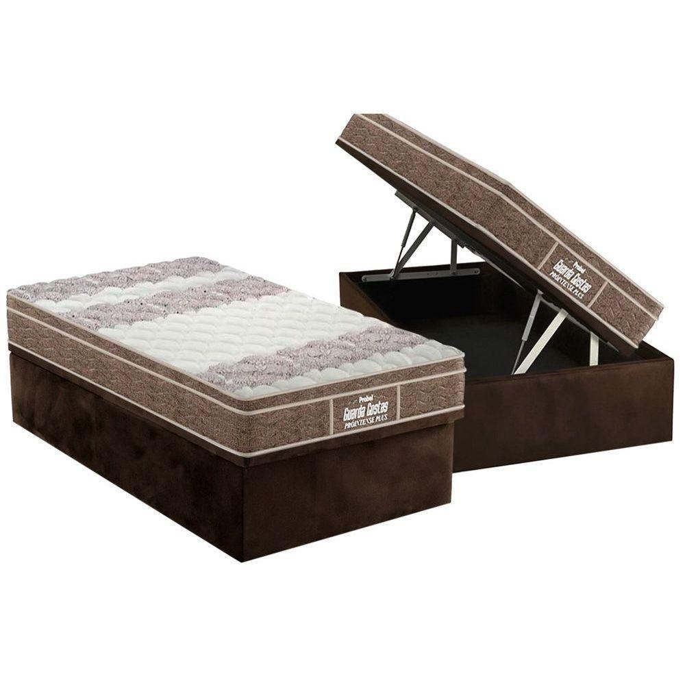 Cama Box Baú Solteiro: Colchão Espuma D33 Probel  / EP Guarda Costas PróIntense Plus + Base CRC Suede Brown(88x188) - 1