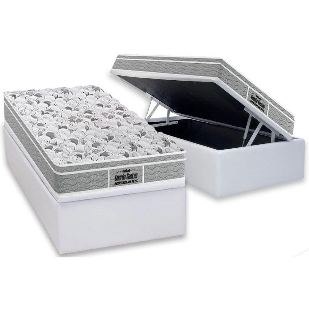 Cama Box Baú Solteiro: Colchão Espuma D45 Probel - Ep Guarda Costas Próextreme Plus + Base Crc Courano White(88x188) - 1
