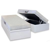 Cama Box Baú Solteiro: Colchão Espuma Herval D28 / AG65 Frontier + Base CRC Courano White(88x188) - 1