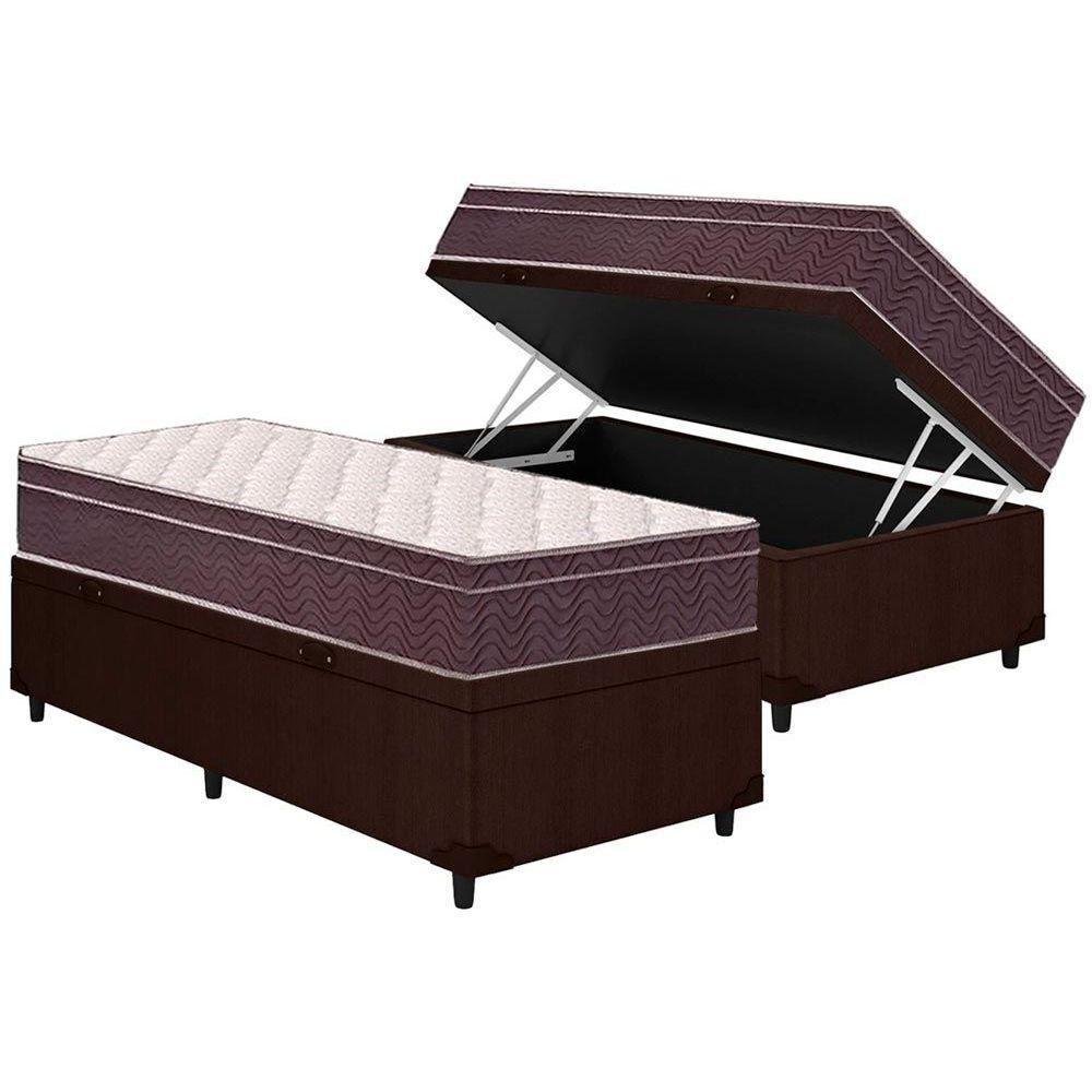Cama Box Baú Solteiro: Colchão Espuma Ortobom D28 Airtech 60 Euro Pillow + Base CRC Courano Brown(88x188) - 1