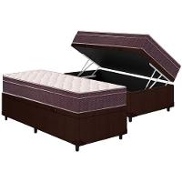 Cama Box Baú Solteiro: Colchão Espuma Ortobom D28 Airtech 60 Euro Pillow + Base CRC Courano Brown(88x188) - 1
