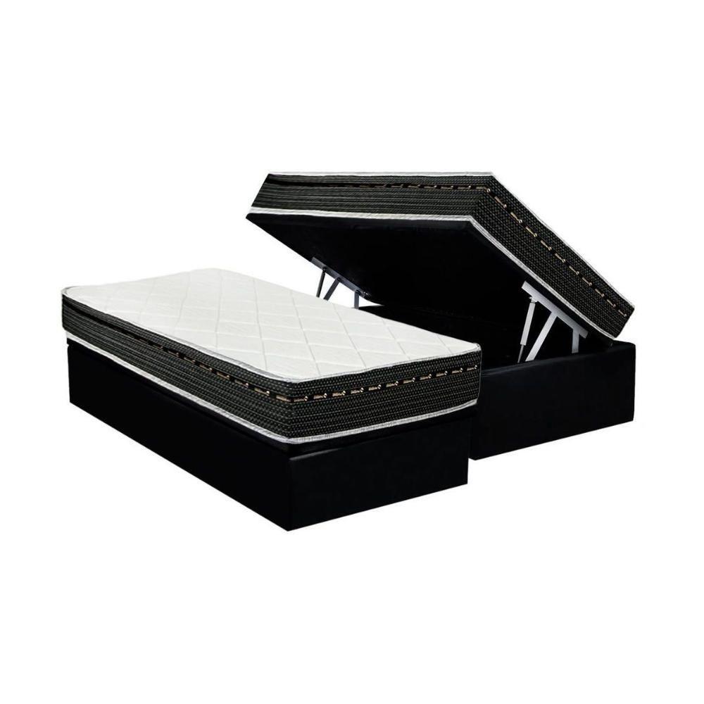 Cama Box Baú Solteiro: Colchão Molas Bonnel Luckspuma Eagle New + Base CRC Suede Black(88x188) - 1