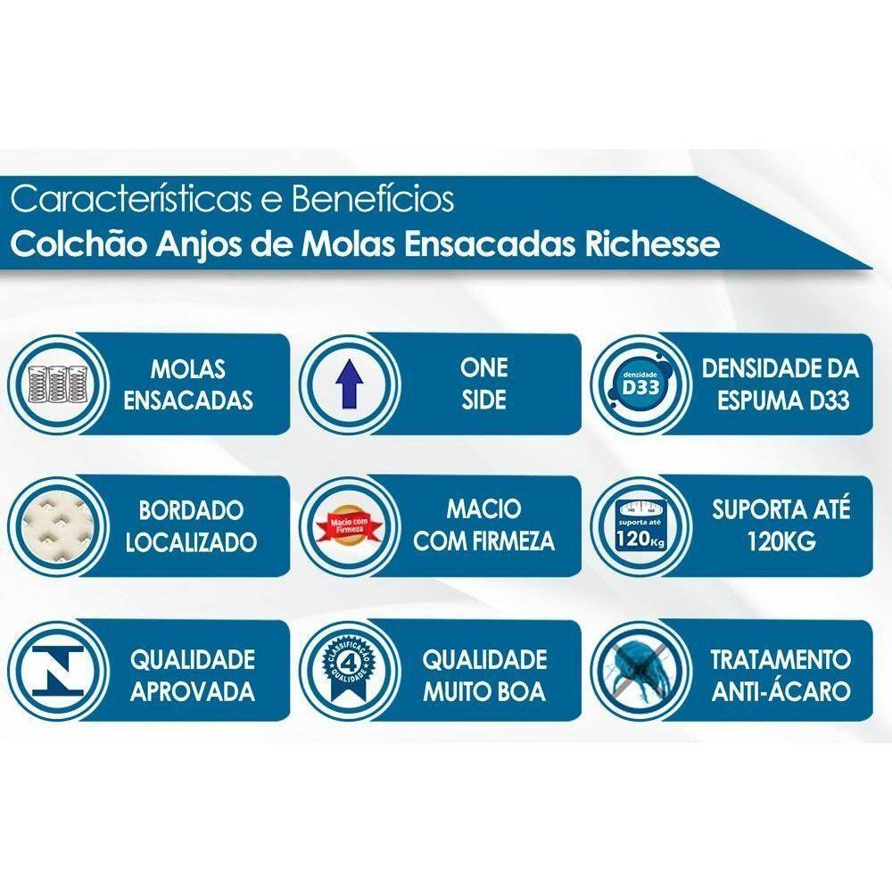 Cama Box Baú Solteiro: Colchão Molas Ensacadas Anjos MasterPocket Richesse + Base CRC Courano White(88x188) - 2