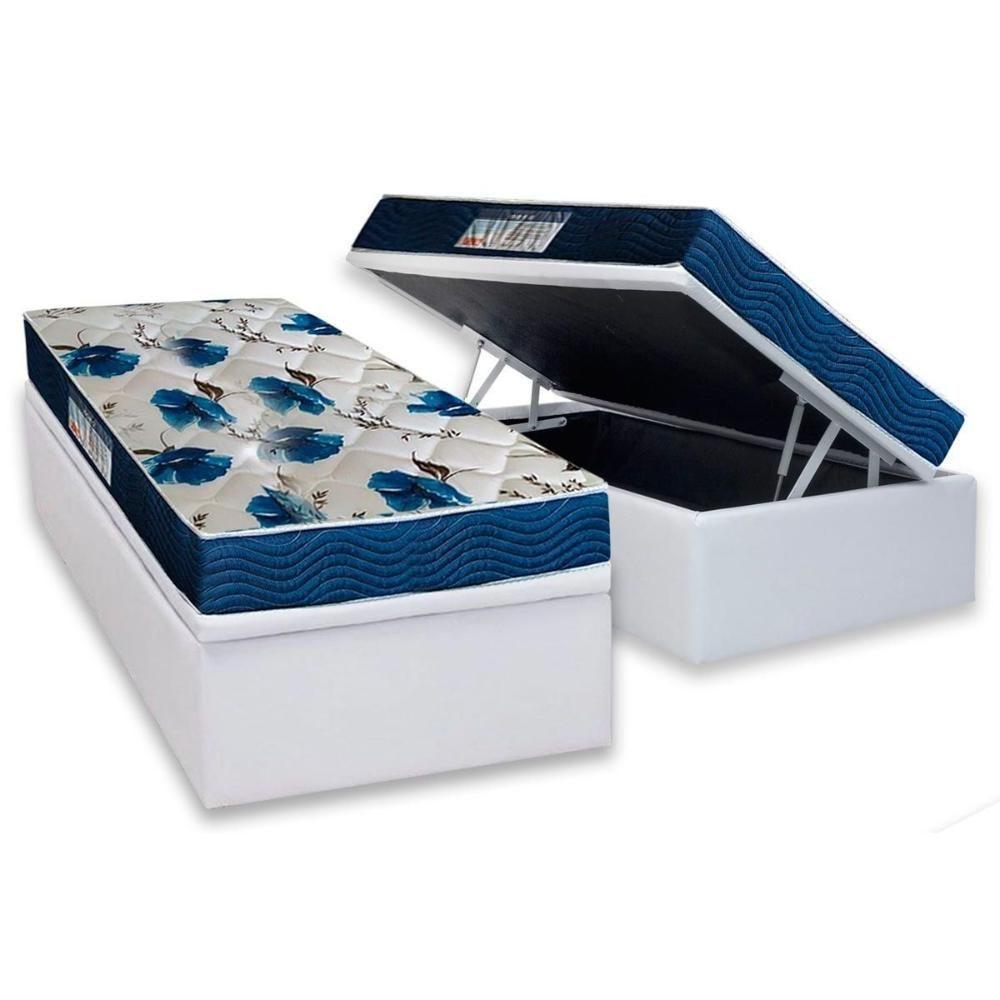 Cama Box Baú Solteiro: Colchão Anatômico Ortobom D28 / EP ISO 60 Super Firme + Base CRC Courano White(88x188) - 1