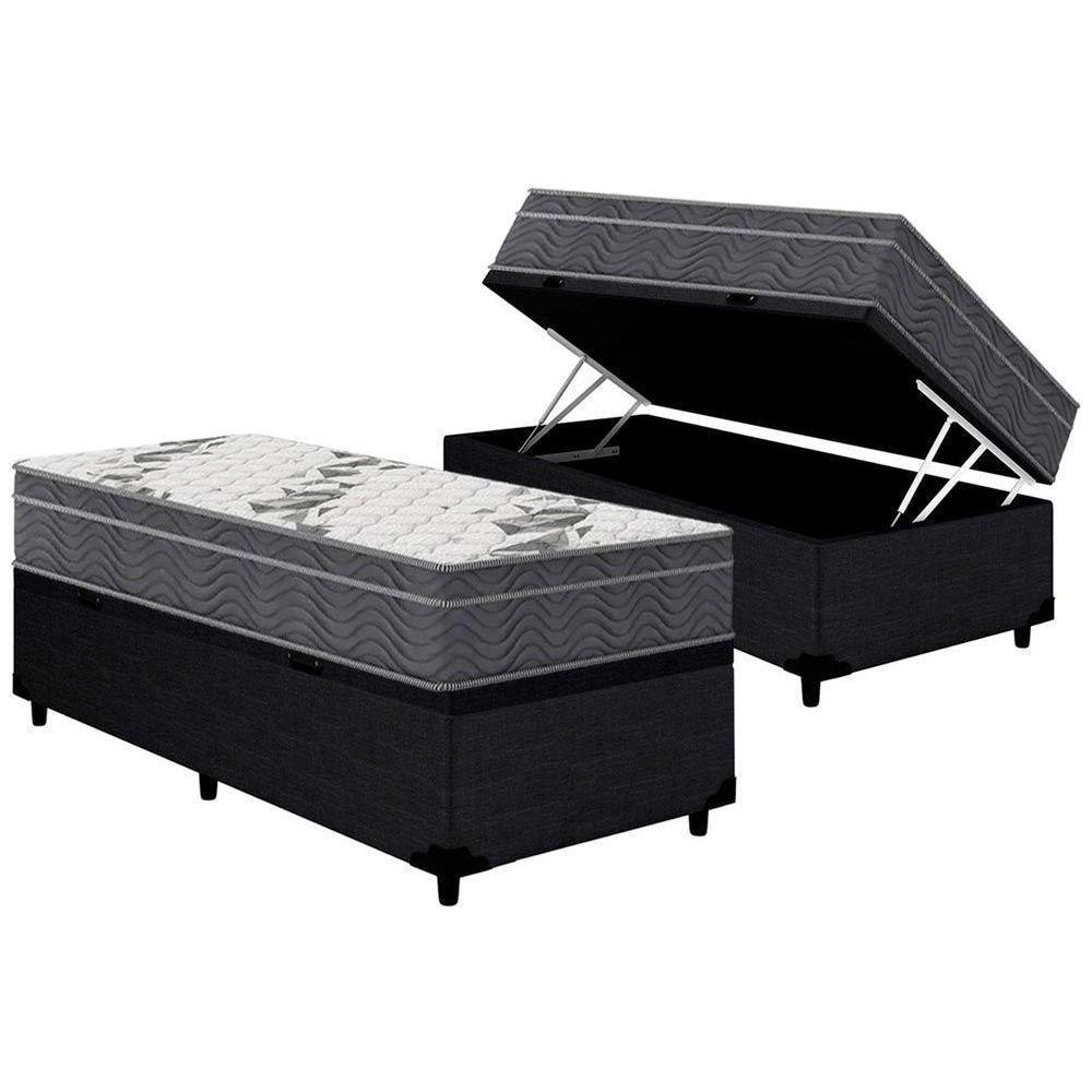 Cama Box Baú Solteiro: Colchão Anatômico Ortobom D33 / EP Airtech 100 + Base CRC Courano Black(88x188) - 1