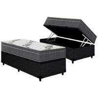 Cama Box Baú Solteiro: Colchão Anatômico Ortobom D33 / EP Airtech 100 + Base CRC Courano Black(88x188) - 1
