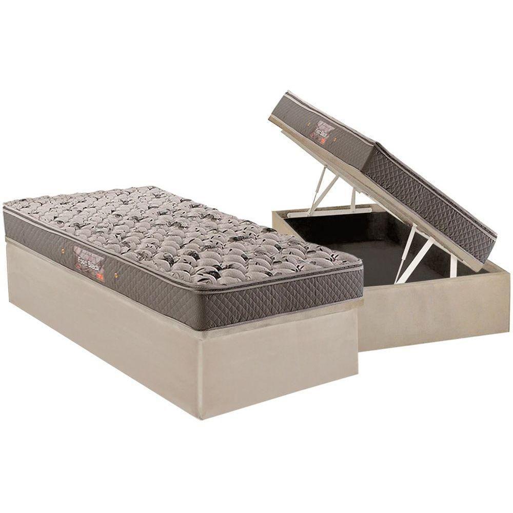 Cama Box Baú Solteiro: Colchão Ortopédico Herval Ag65 Fort Black Firme Pillow Top + Base Crc Suede Clean(88x188) - 1