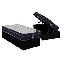 Cama Box Baú Solteiro: Colchão Molas Ortobom Nanolastic Airtech Progressive + Base Crc Suede Black(88x188) - 1