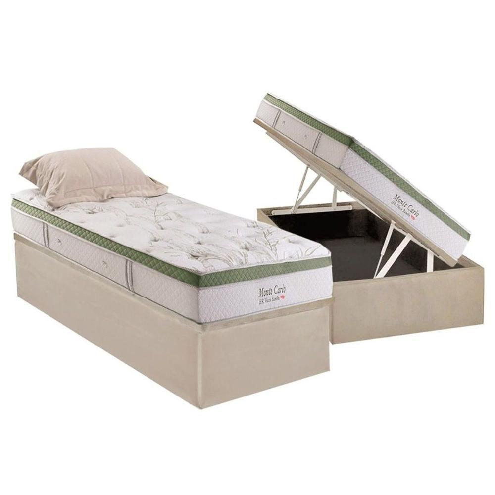 Cama Box Baú Solteiro: Colchão Molas Herval MasterPocket Ensacadas Monte Carlo HR Visco + Base CRC Suede Clean(88x188) - 1