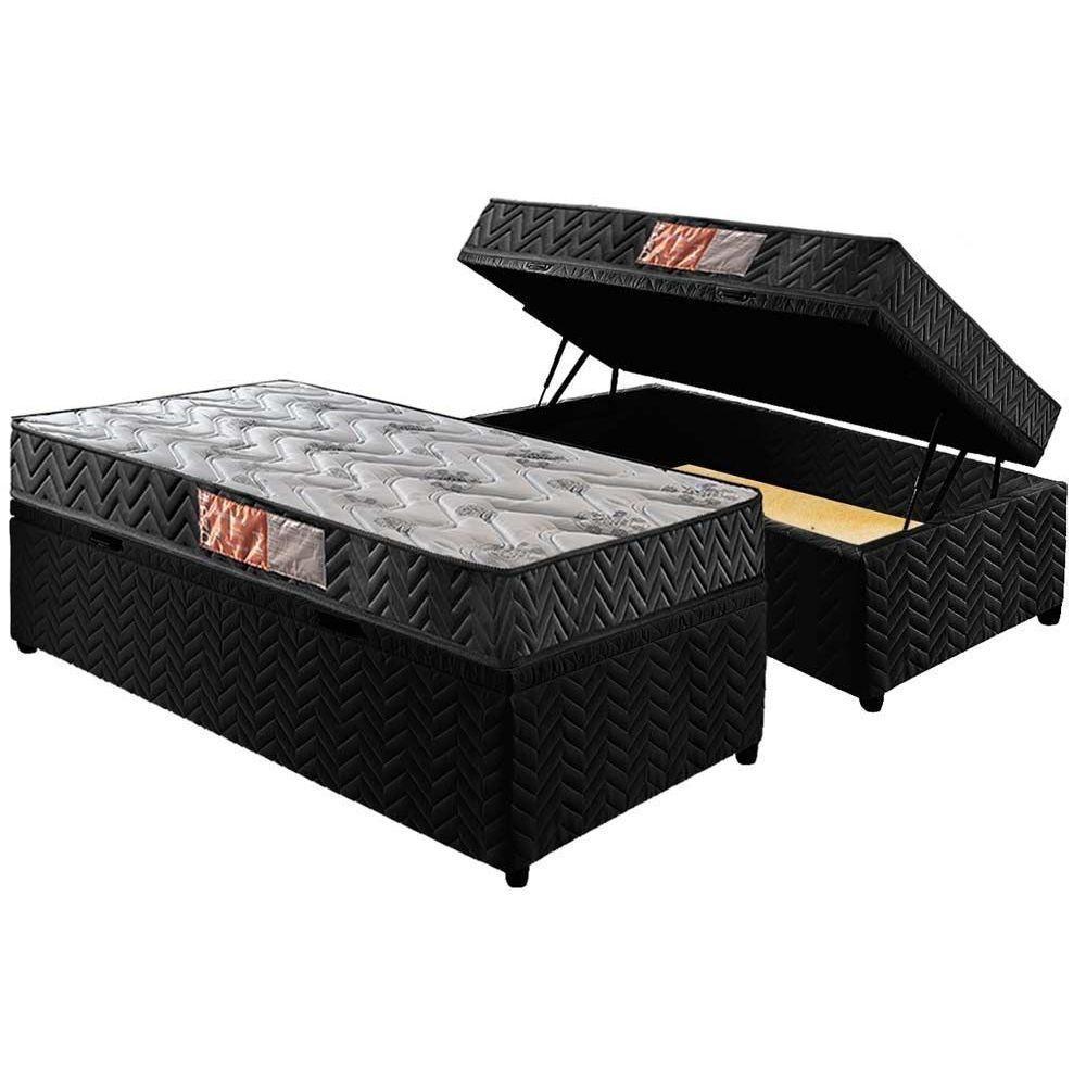 Cama Box Baú Solteiro: Colchão Espuma Paropas D45 Pasquale + Base CRC Suede Black(88x188) - 1